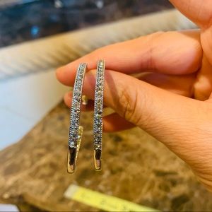 Vintage silver crystals hoop earrings
